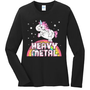 Funny Ironic Cool Unicorn Heavy Metal Music Festival Ladies Long Sleeve Shirt