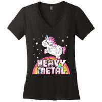 Funny Ironic Cool Unicorn Heavy Metal Music Festival Women's V-Neck T-Shirt