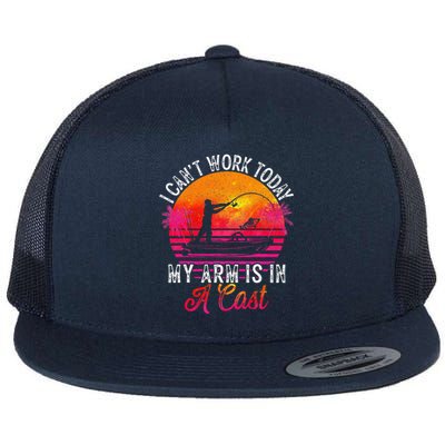 Fisherman I Can't Work Today My Arm Is in Cast Flat Bill Trucker Hat