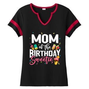 Funny Ice Cream Theme Party Mom Of The Birthday Sweetie Ladies Halftime Notch Neck Tee