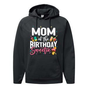 Funny Ice Cream Theme Party Mom Of The Birthday Sweetie Performance Fleece Hoodie