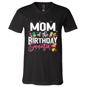 Funny Ice Cream Theme Party Mom Of The Birthday Sweetie V-Neck T-Shirt