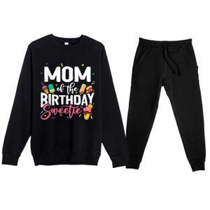 Funny Ice Cream Theme Party Mom Of The Birthday Sweetie Premium Crewneck Sweatsuit Set