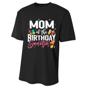 Funny Ice Cream Theme Party Mom Of The Birthday Sweetie Performance Sprint T-Shirt