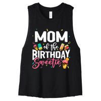 Funny Ice Cream Theme Party Mom Of The Birthday Sweetie Women's Racerback Cropped Tank