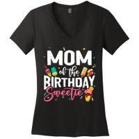 Funny Ice Cream Theme Party Mom Of The Birthday Sweetie Women's V-Neck T-Shirt