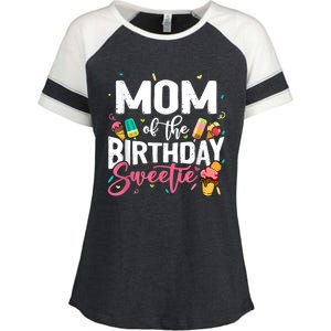 Funny Ice Cream Theme Party Mom Of The Birthday Sweetie Enza Ladies Jersey Colorblock Tee