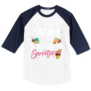 Funny Ice Cream Theme Party Mom Of The Birthday Sweetie Baseball Sleeve Shirt