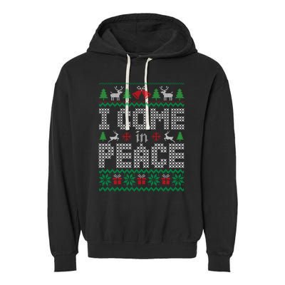 Funny I Come In Peace Couple Matching Ugly Christmas Sweater Garment-Dyed Fleece Hoodie