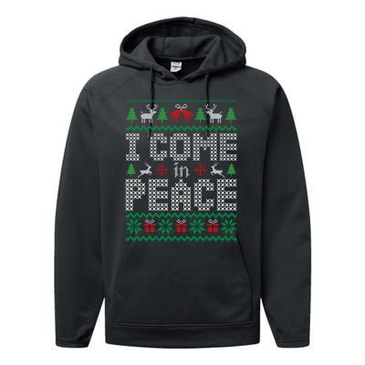 Funny I Come In Peace Couple Matching Ugly Christmas Sweater Performance Fleece Hoodie