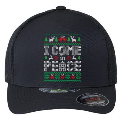 Funny I Come In Peace Couple Matching Ugly Christmas Sweater Flexfit Unipanel Trucker Cap