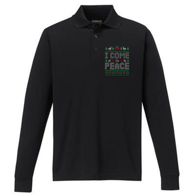 Funny I Come In Peace Couple Matching Ugly Christmas Sweater Performance Long Sleeve Polo