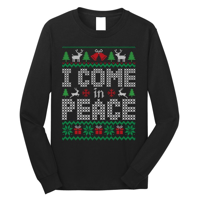 Funny I Come In Peace Couple Matching Ugly Christmas Sweater Long Sleeve Shirt