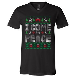 Funny I Come In Peace Couple Matching Ugly Christmas Sweater V-Neck T-Shirt