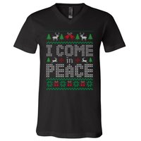 Funny I Come In Peace Couple Matching Ugly Christmas Sweater V-Neck T-Shirt