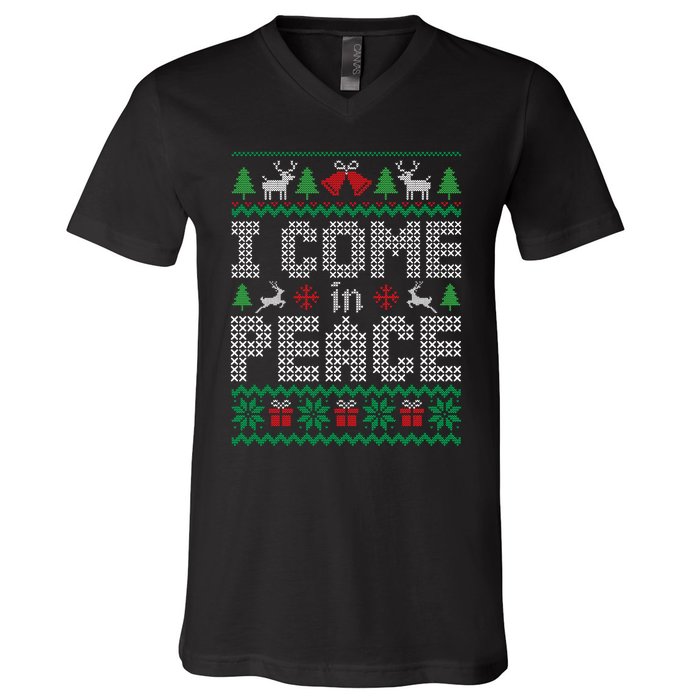 Funny I Come In Peace Couple Matching Ugly Christmas Sweater V-Neck T-Shirt