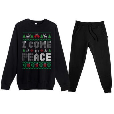 Funny I Come In Peace Couple Matching Ugly Christmas Sweater Premium Crewneck Sweatsuit Set