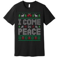 Funny I Come In Peace Couple Matching Ugly Christmas Sweater Premium T-Shirt