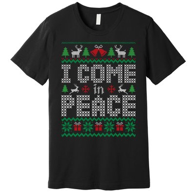 Funny I Come In Peace Couple Matching Ugly Christmas Sweater Premium T-Shirt