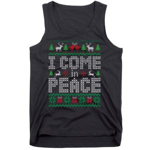 Funny I Come In Peace Couple Matching Ugly Christmas Sweater Tank Top