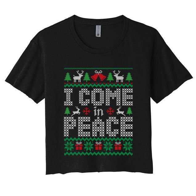 Funny I Come In Peace Couple Matching Ugly Christmas Sweater Crop Top