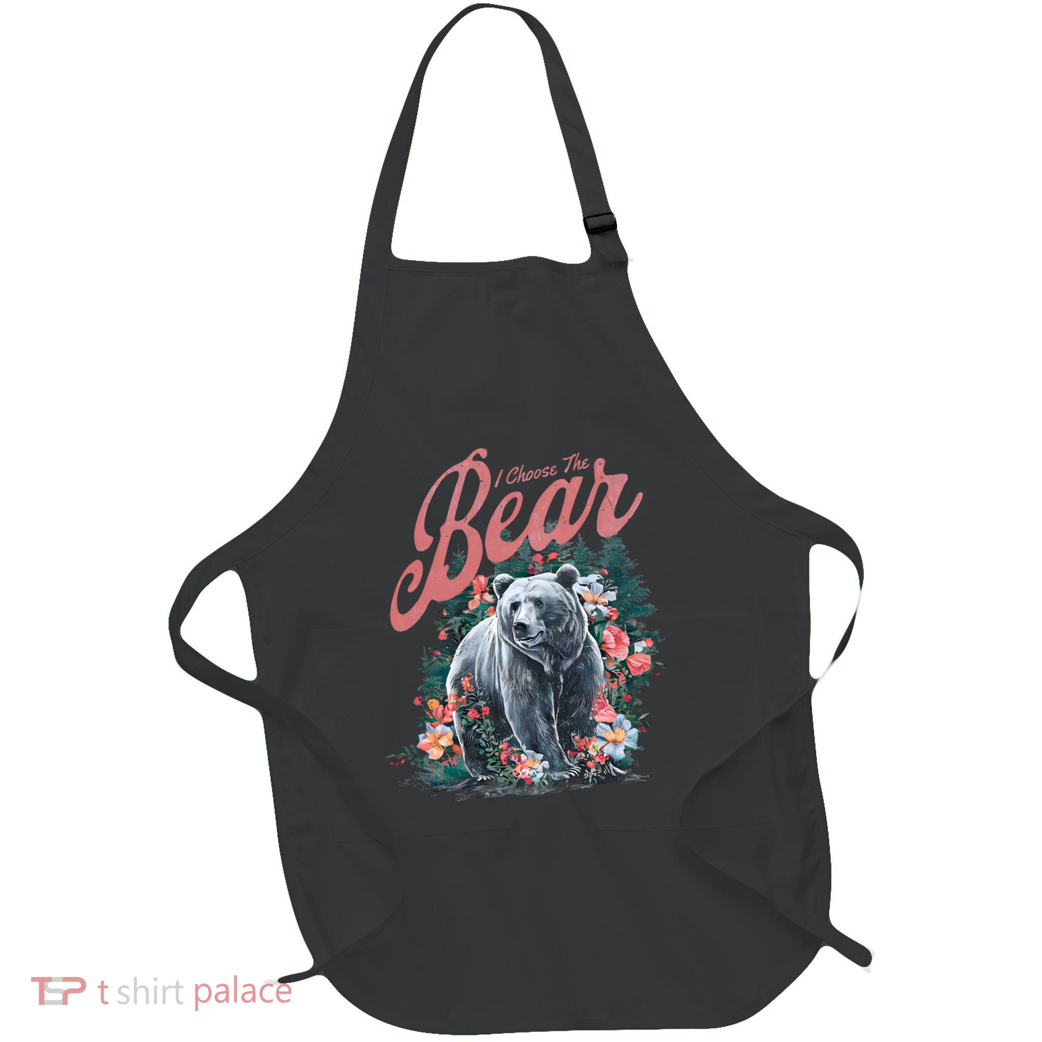 Floral I Choose The Bear Feminist Quote Full-Length Apron With Pockets