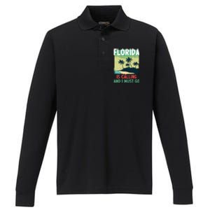 Florida Is Calling And I Must Go Performance Long Sleeve Polo