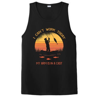 Funny I Can't Work Today My Arm Is In A Cast Shirt Funny Fly Fishing Meme Shirt PosiCharge Competitor Tank