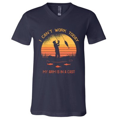 Funny I Can't Work Today My Arm Is In A Cast Shirt Funny Fly Fishing Meme Shirt V-Neck T-Shirt