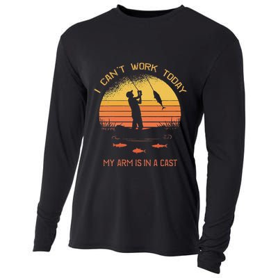 Fisherman I CanT Work Today My Arm Is In A Cast Funny Cooling Performance Long Sleeve Crew