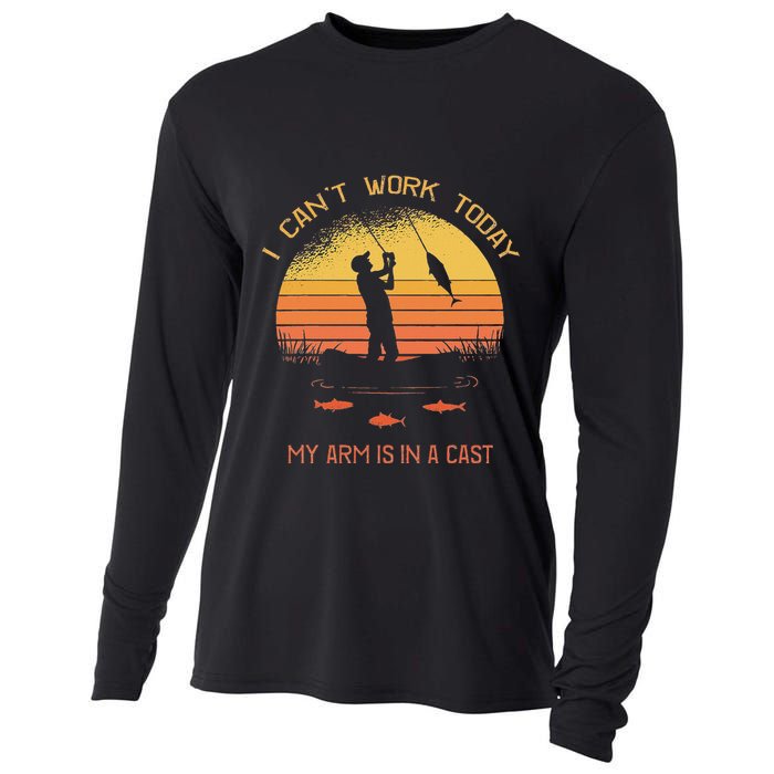 Fisherman I CanT Work Today My Arm Is In A Cast Funny Cooling Performance Long Sleeve Crew