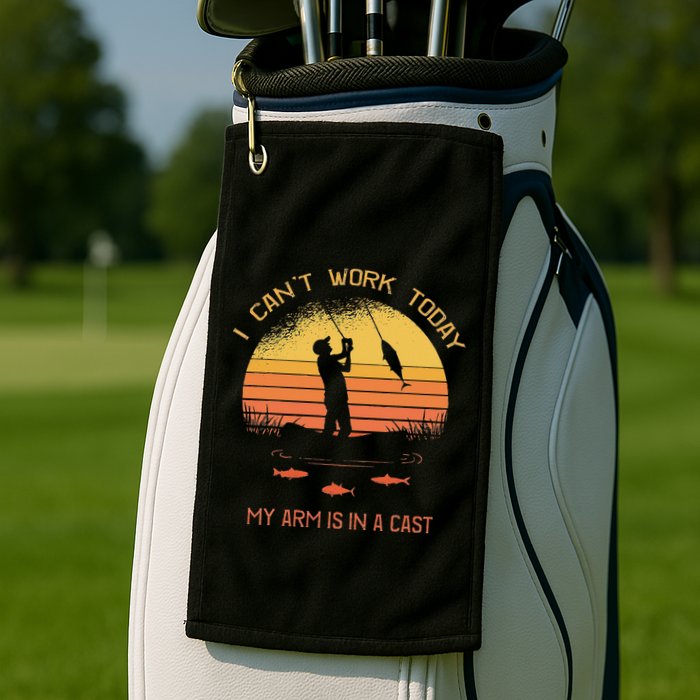 Fisherman I CanT Work Today My Arm Is In A Cast Funny Golf Towel