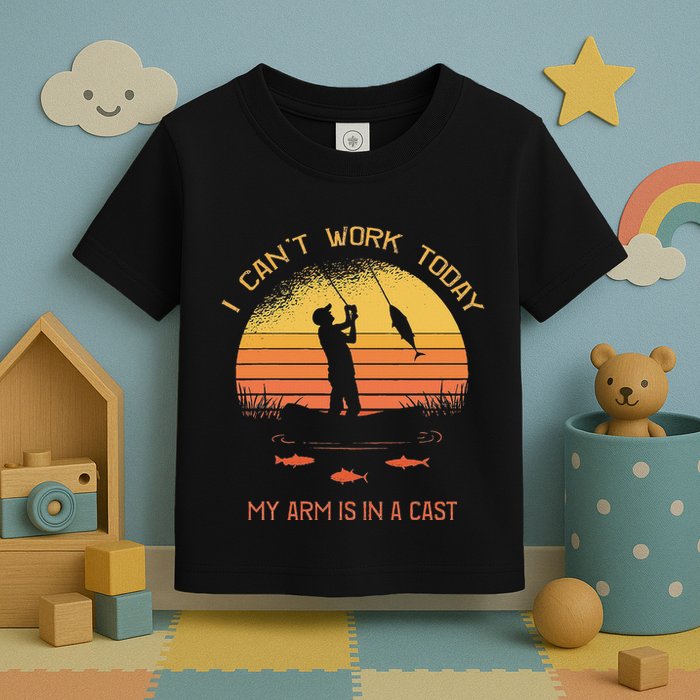 Fisherman I CanT Work Today My Arm Is In A Cast Funny Toddler T-Shirt
