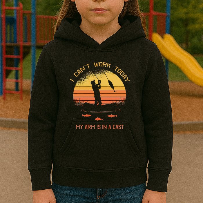 Fisherman I CanT Work Today My Arm Is In A Cast Funny Kids Hoodie