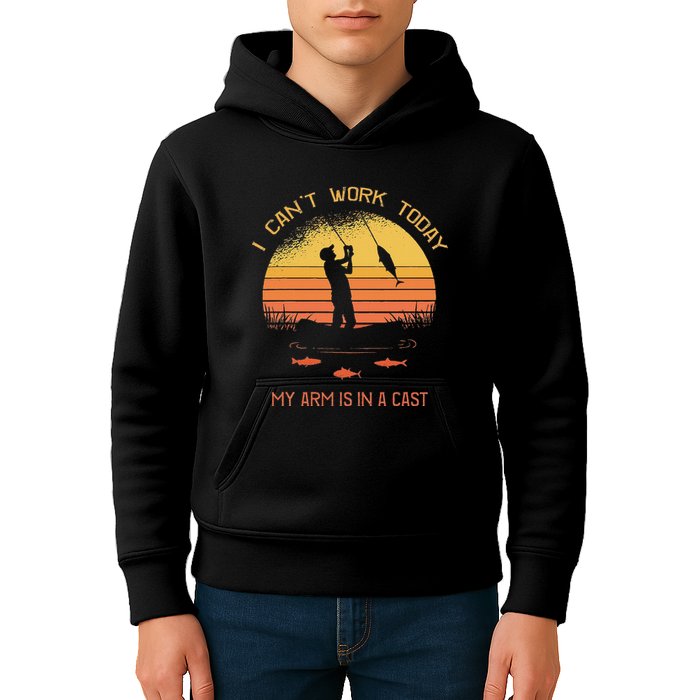 Fisherman I CanT Work Today My Arm Is In A Cast Funny Kids Hoodie