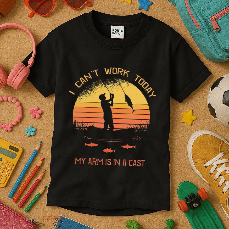 Fisherman I CanT Work Today My Arm Is In A Cast Funny Kids T-Shirt