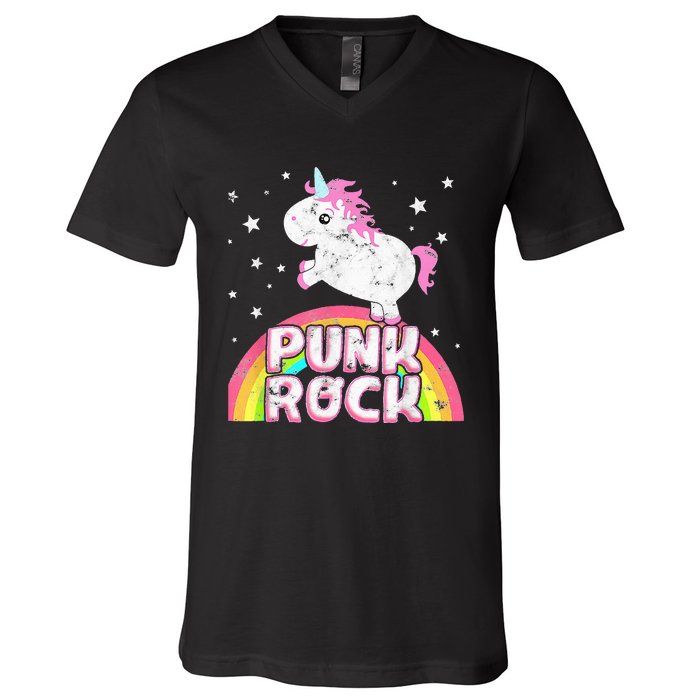 Funny Ironic Cool Unicorn Punk Rock Rap Music Festival V-Neck T-Shirt