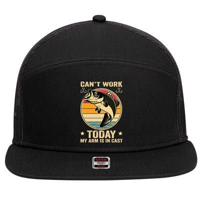Fisherman, I can't work today my arm is in a cast, Funny 7 Panel Mesh Trucker Snapback Hat
