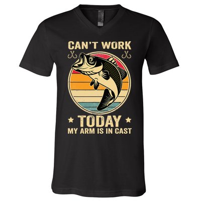 Fisherman, I can't work today my arm is in a cast, Funny V-Neck T-Shirt