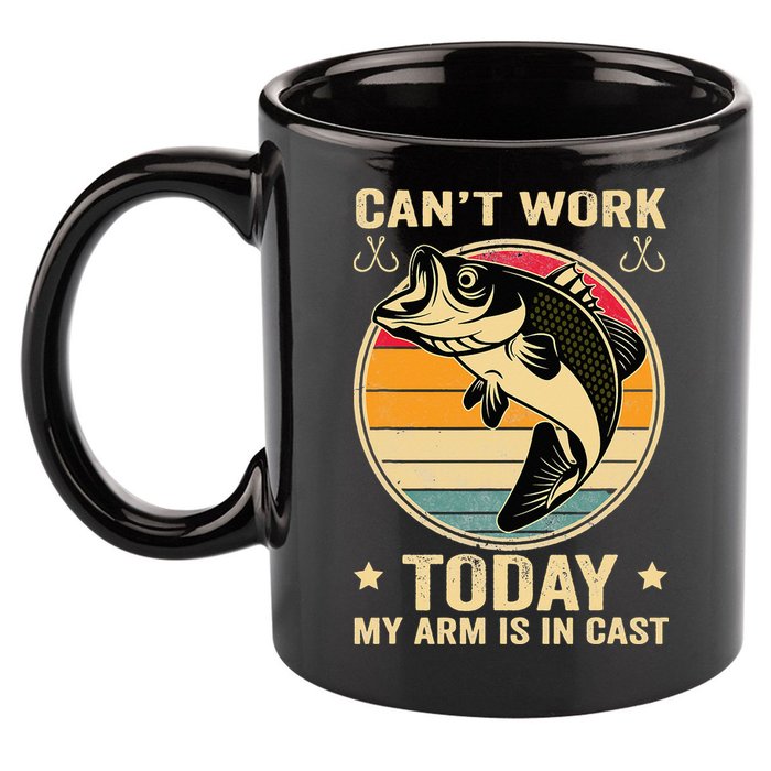 Fisherman, I can't work today my arm is in a cast, Funny 11oz C Handle Ceramic Mug