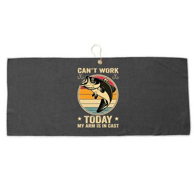 Fisherman, I can't work today my arm is in a cast, Funny Large Microfiber Waffle Golf Towel