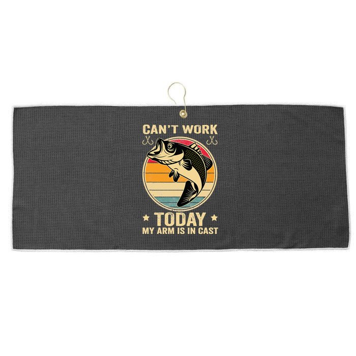 Fisherman, I can't work today my arm is in a cast, Funny Large Microfiber Waffle Golf Towel