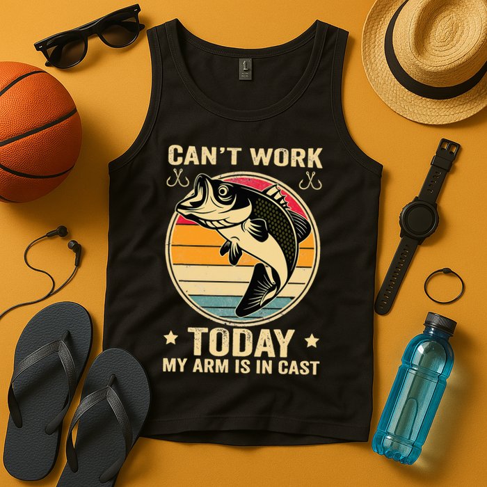 Fisherman, I can't work today my arm is in a cast, Funny Tank Top