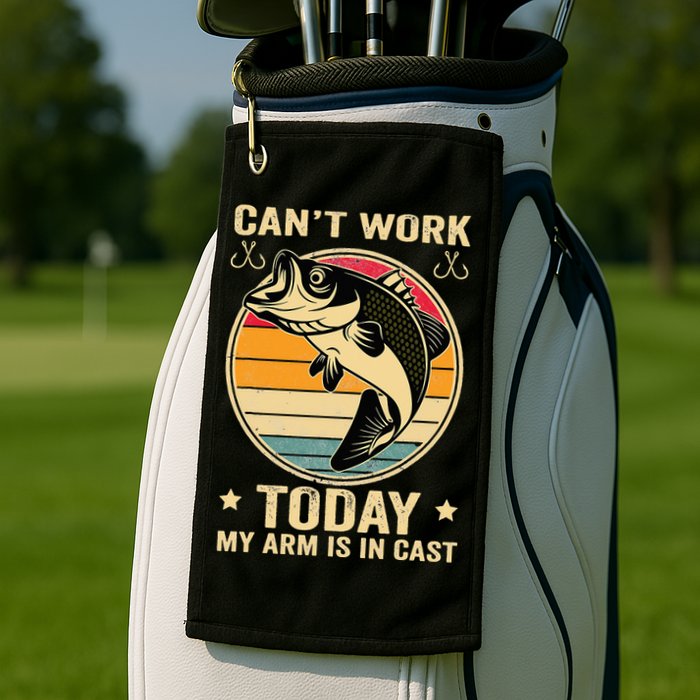Fisherman, I can't work today my arm is in a cast, Funny Golf Towel