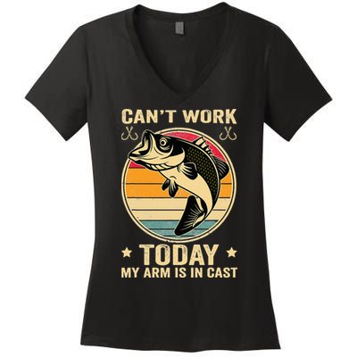 Fisherman, I can't work today my arm is in a cast, Funny Women's V-Neck T-Shirt