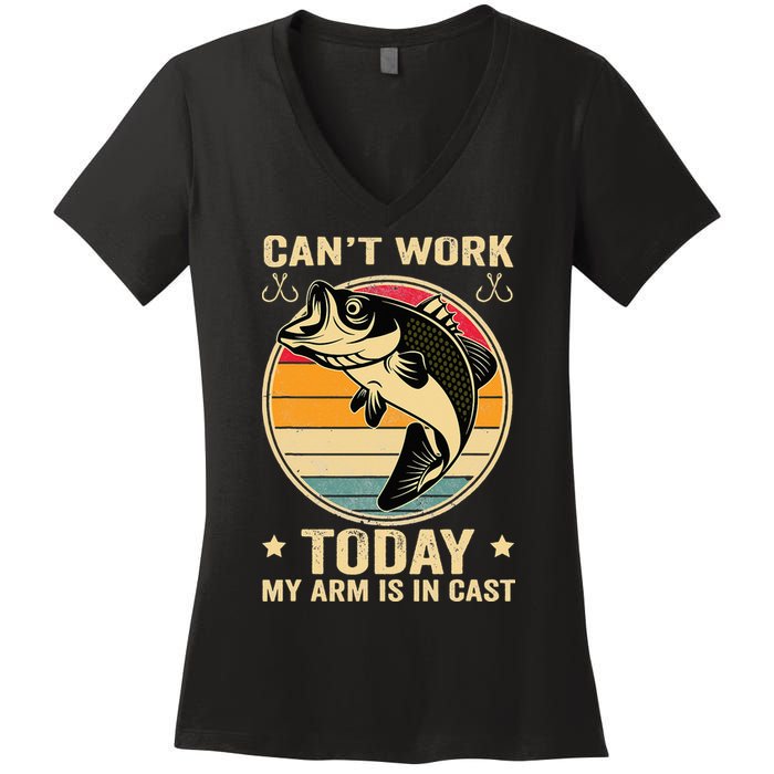 Fisherman, I can't work today my arm is in a cast, Funny Women's V-Neck T-Shirt