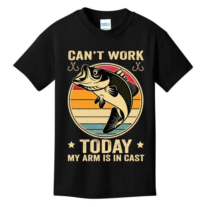 Fisherman, I can't work today my arm is in a cast, Funny Kids T-Shirt