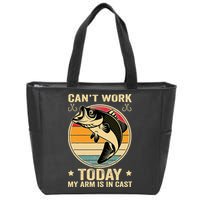 Fisherman, I can't work today my arm is in a cast, Funny Zip Tote Bag