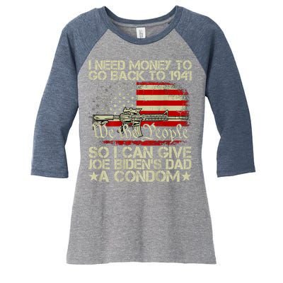 Funny I Can Give Joe BidenS Dad A Condom Women's Tri-Blend 3/4-Sleeve Raglan Shirt