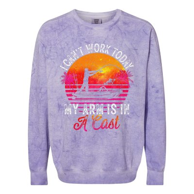 Fisherman I Cant Work Today My Arm Is In Cast Funny Fishing Colorblast Crewneck Sweatshirt